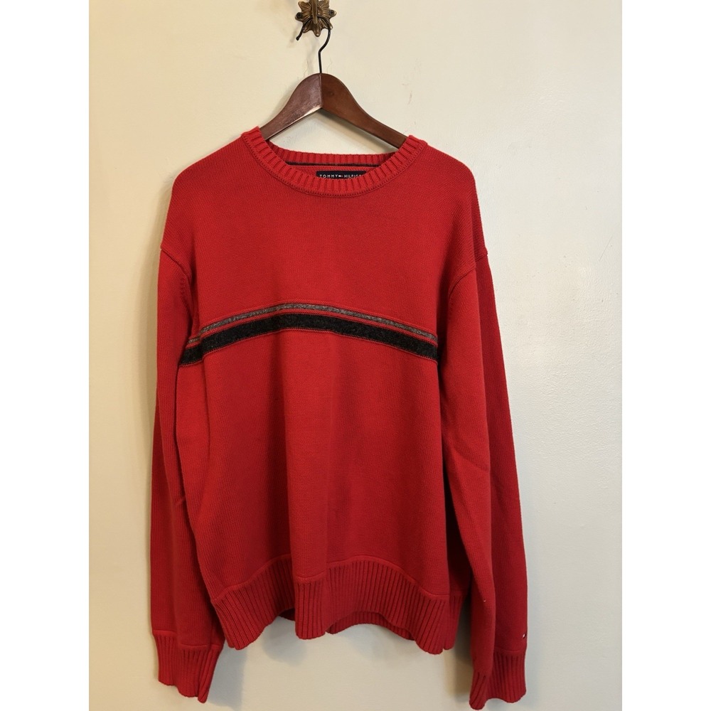 Tommy Hilfiger Red Cotton Knit Crewneck Sweater XXL Preppy Classic